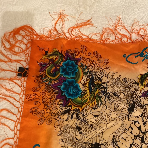 Y2K Ed Hardy by Christian Audigier - beautiful Silk floral Print Scarf - Picture 9 of 13